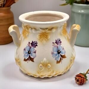 Antique Floral Ceramic Biscuit Jar Lace Texture No Lid or Handle | Vintage Decor